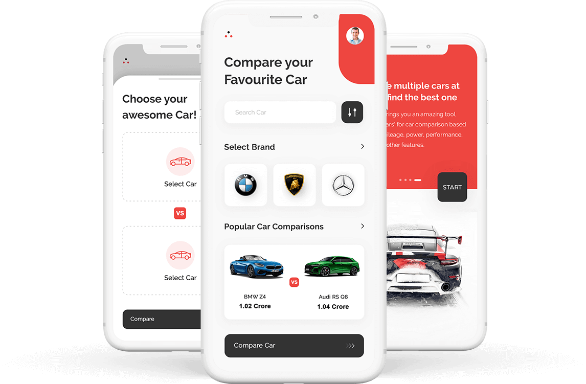 Car comparison mobile app design