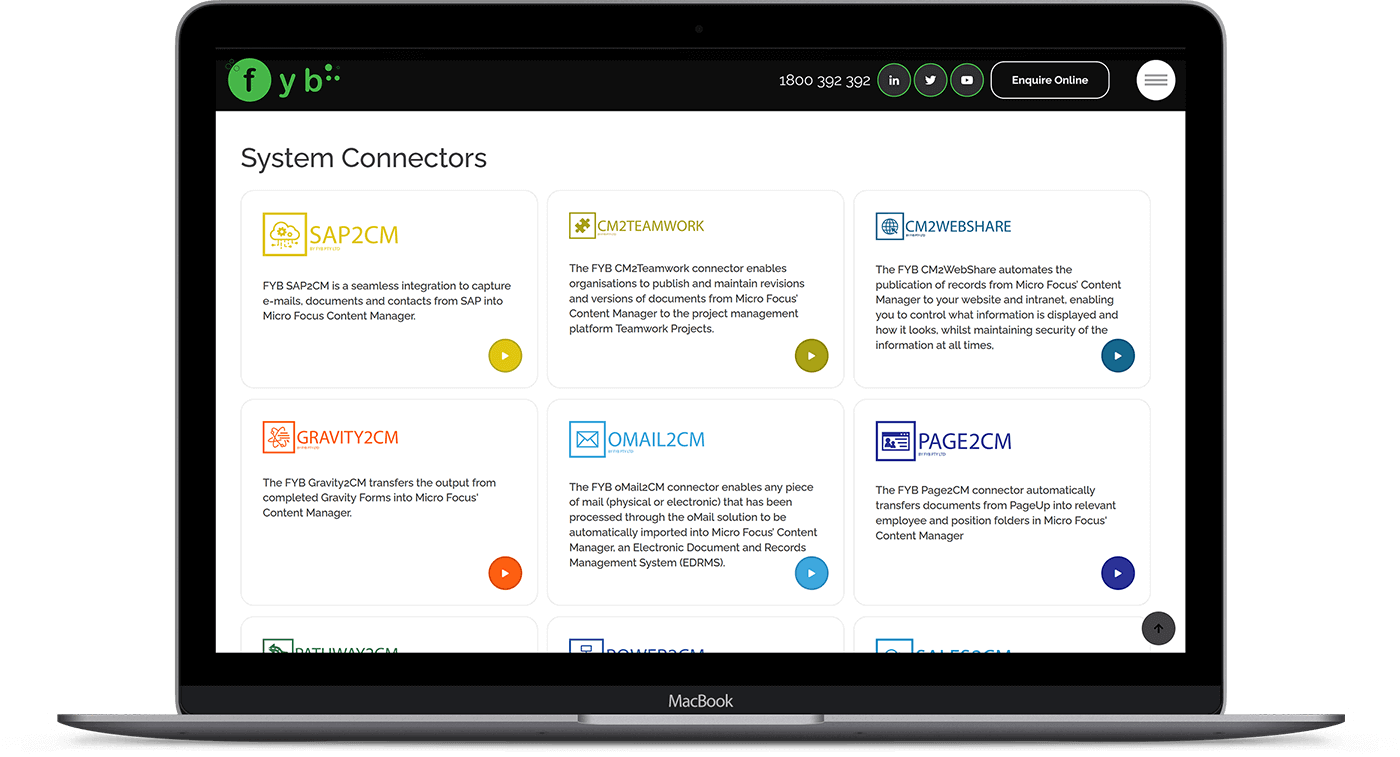 fyb system connector section on website mockup