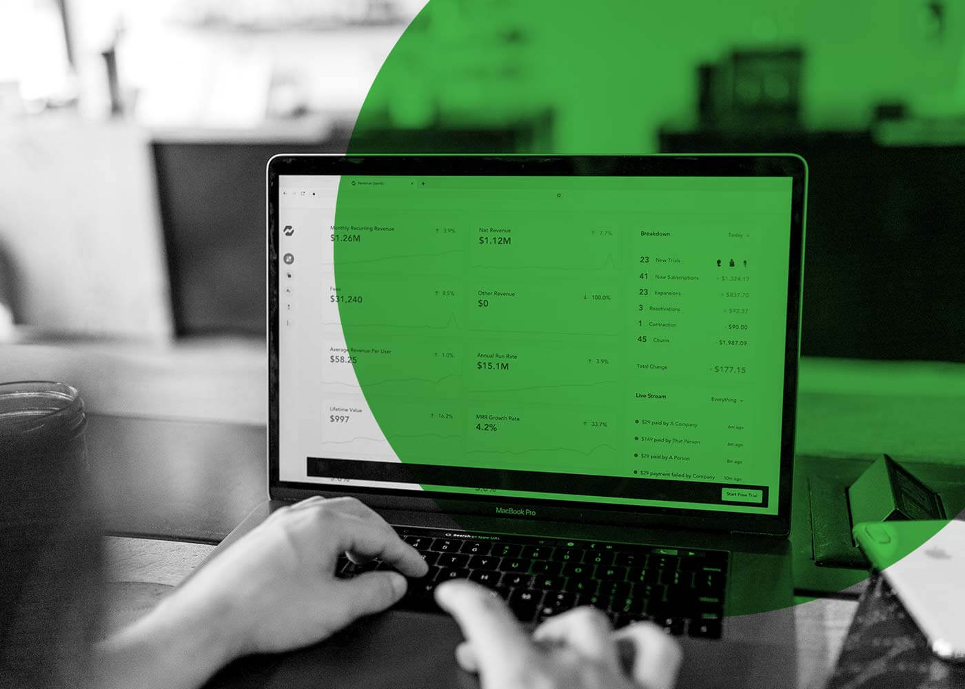 data information grey scale image with green circle