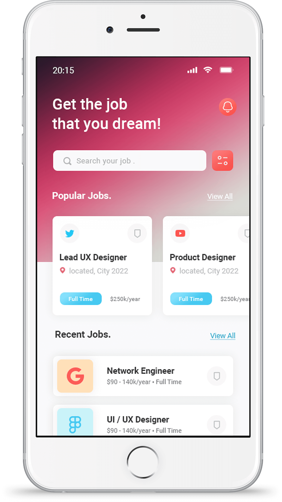 jobify mobile app design and development mockup