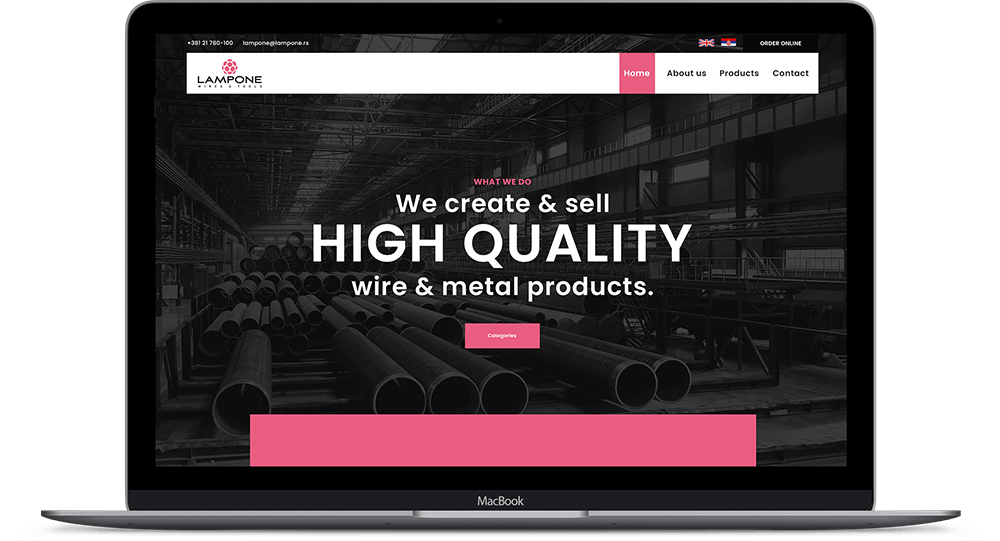 macbook with lampone e-commerce website screenshot