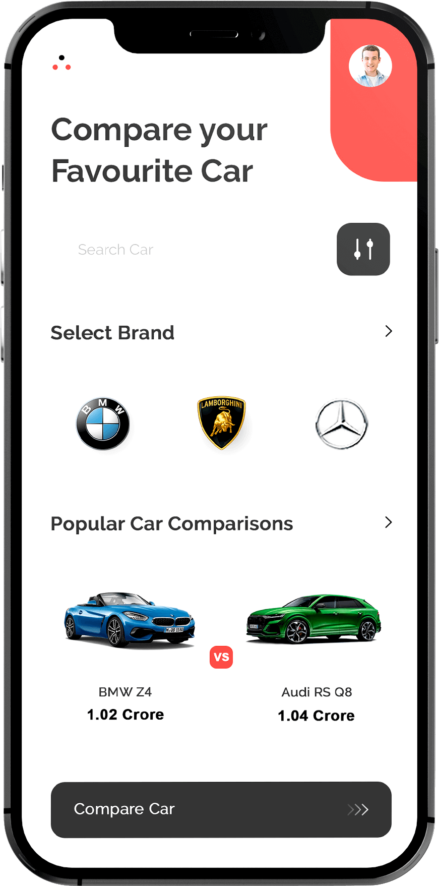 Car comparison app UI