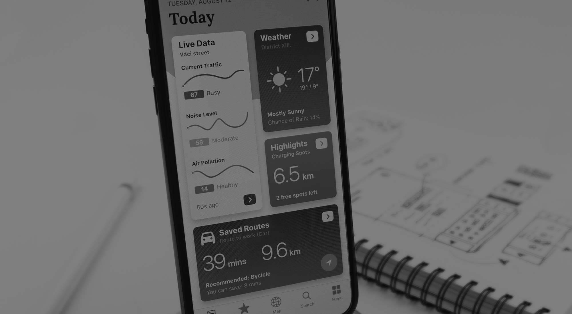 a mobile phone with weather data