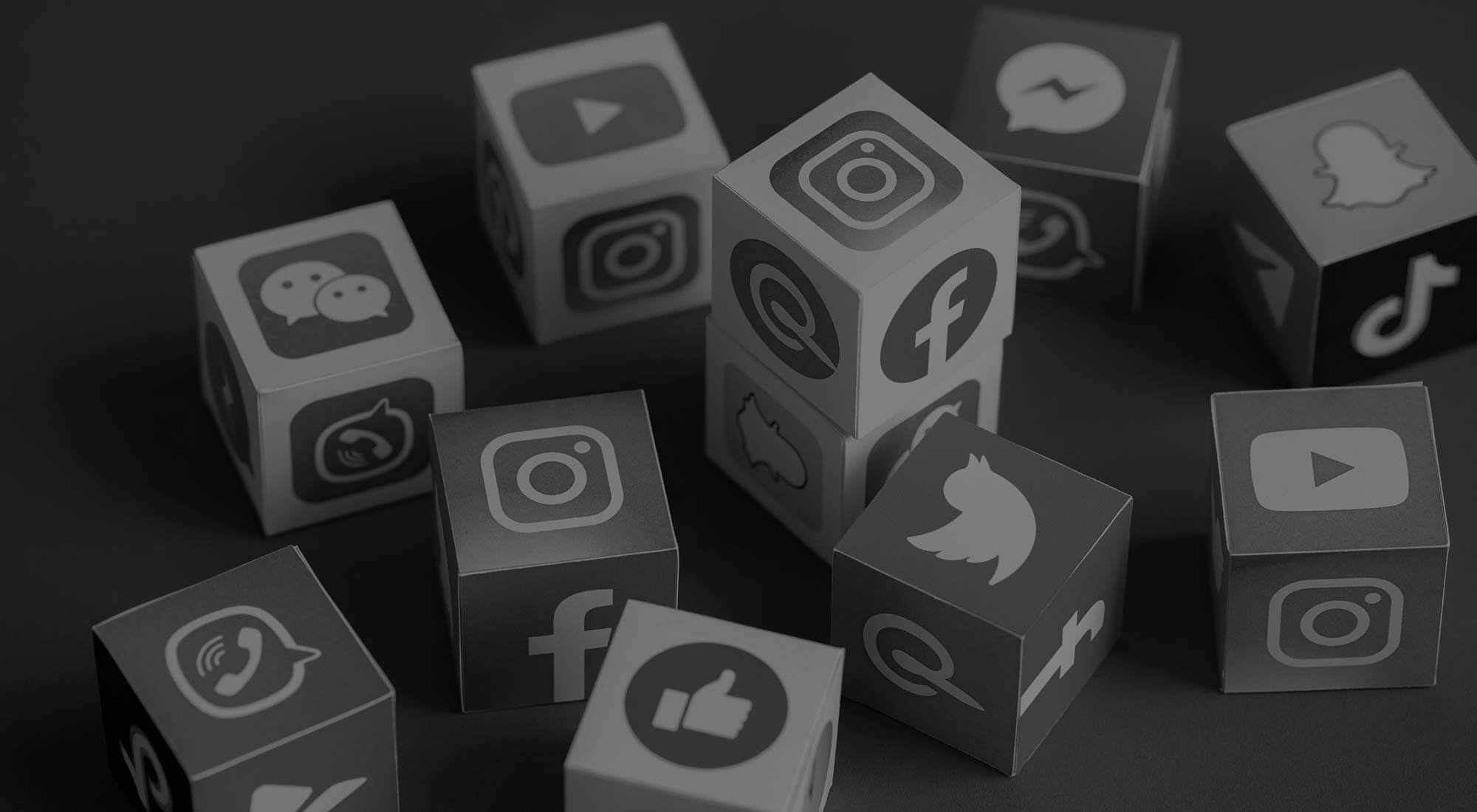 social media icons printed on small boxes