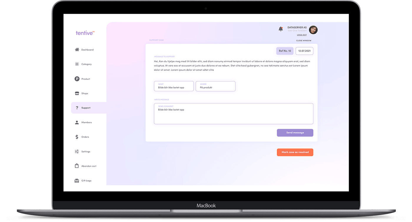 tentive norway software mockup