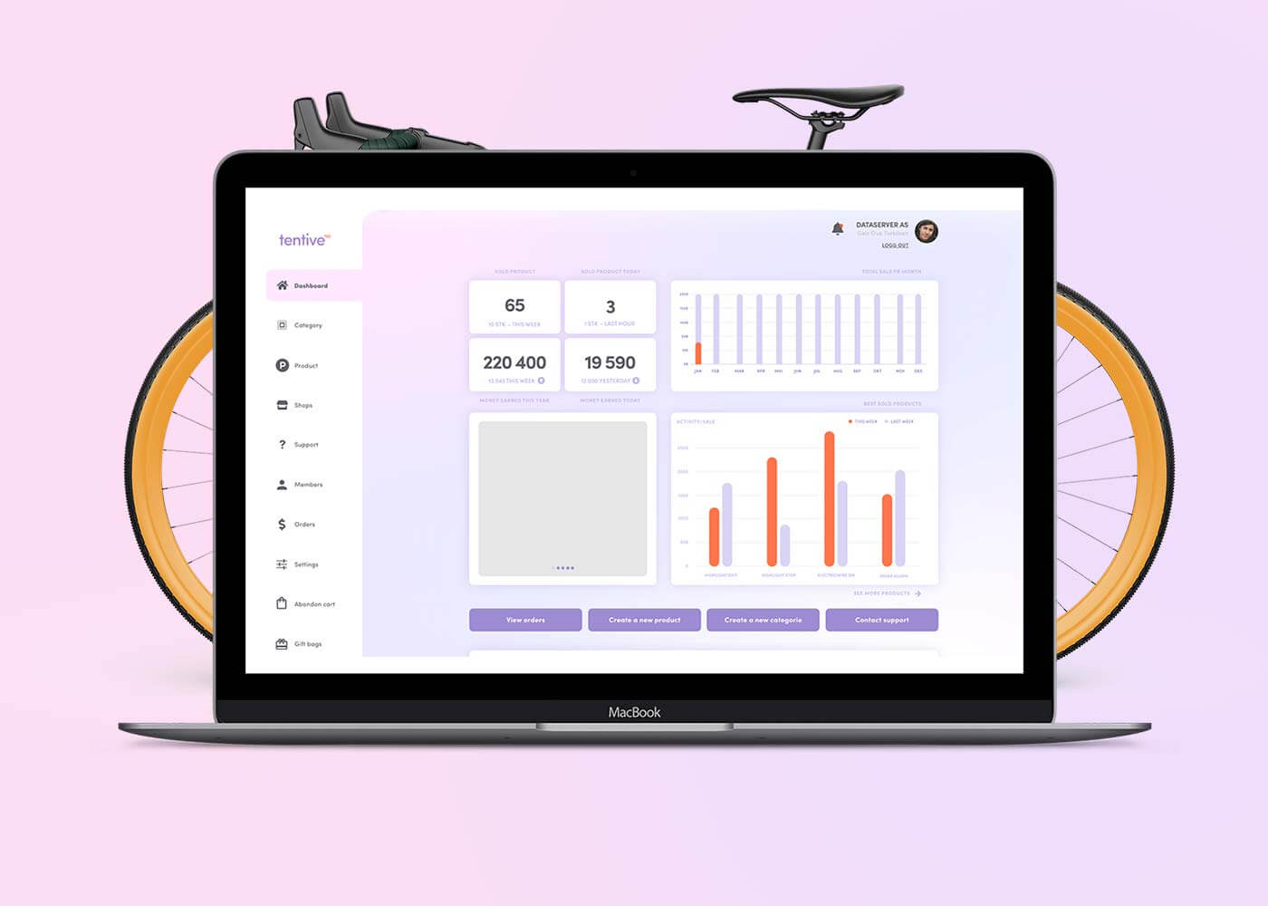 tentive dashboard with bike in the background mockup
