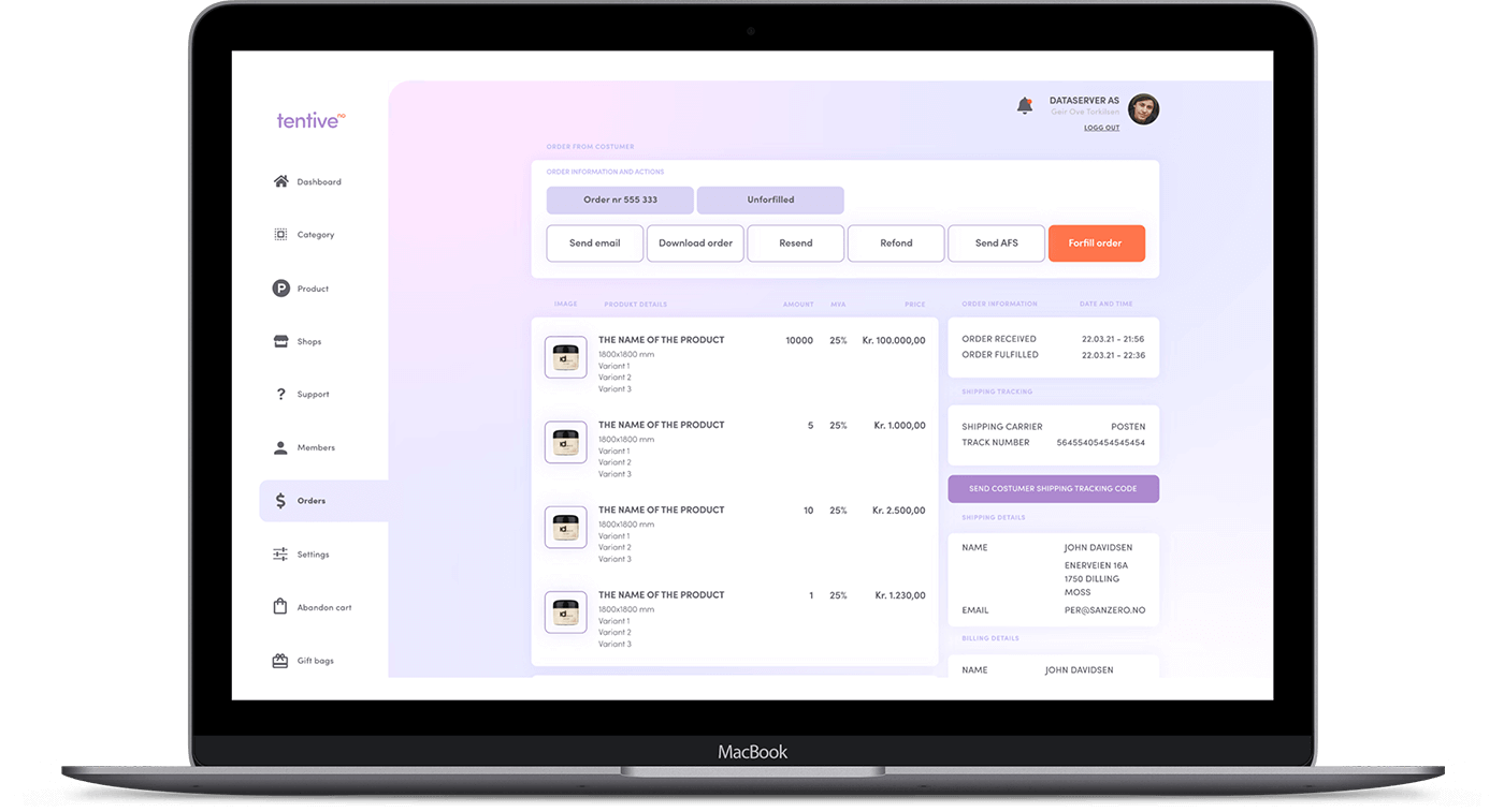 tentive norway software mockup