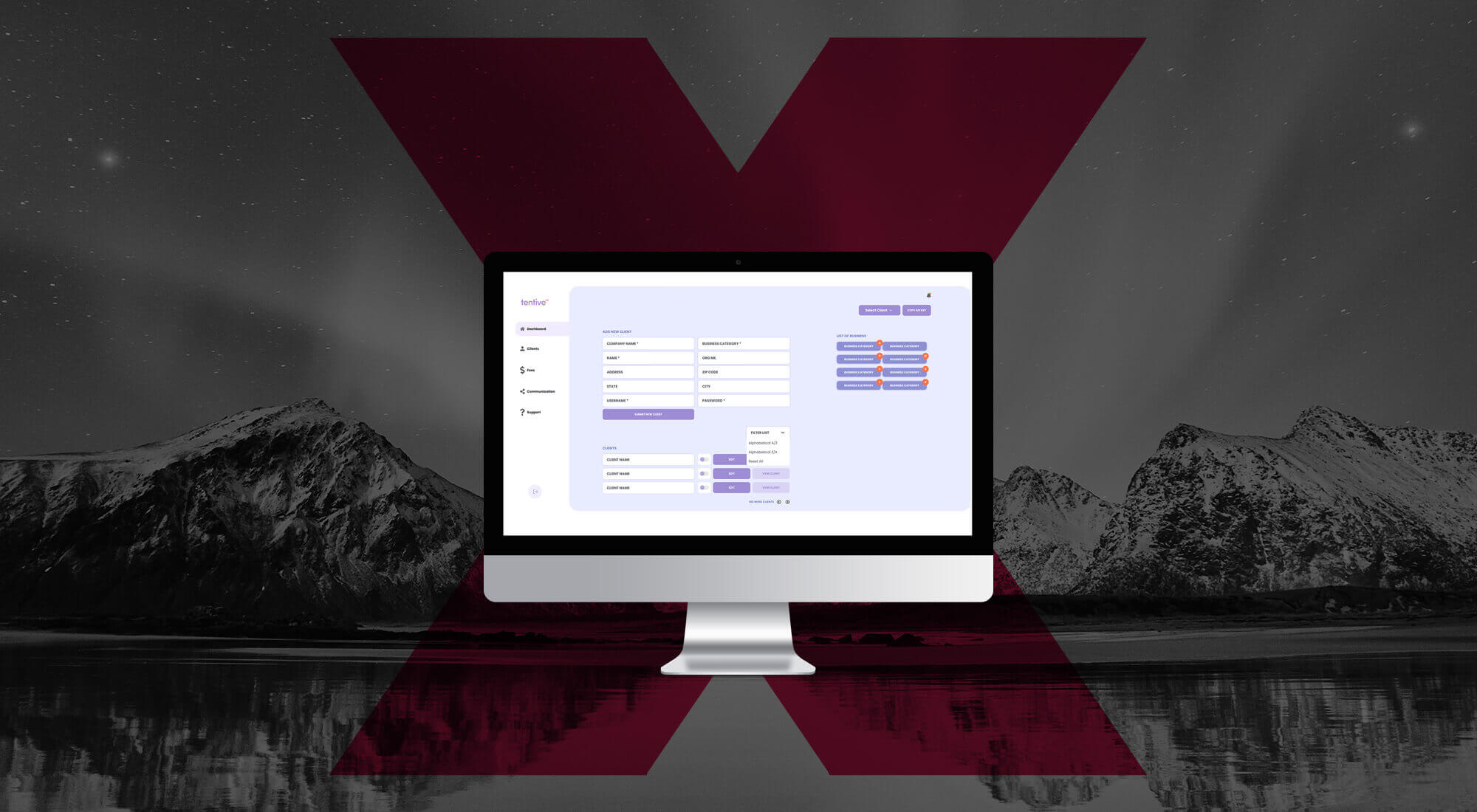 Macbook mockup of desktop software tentive with Norwegian mountains in the background